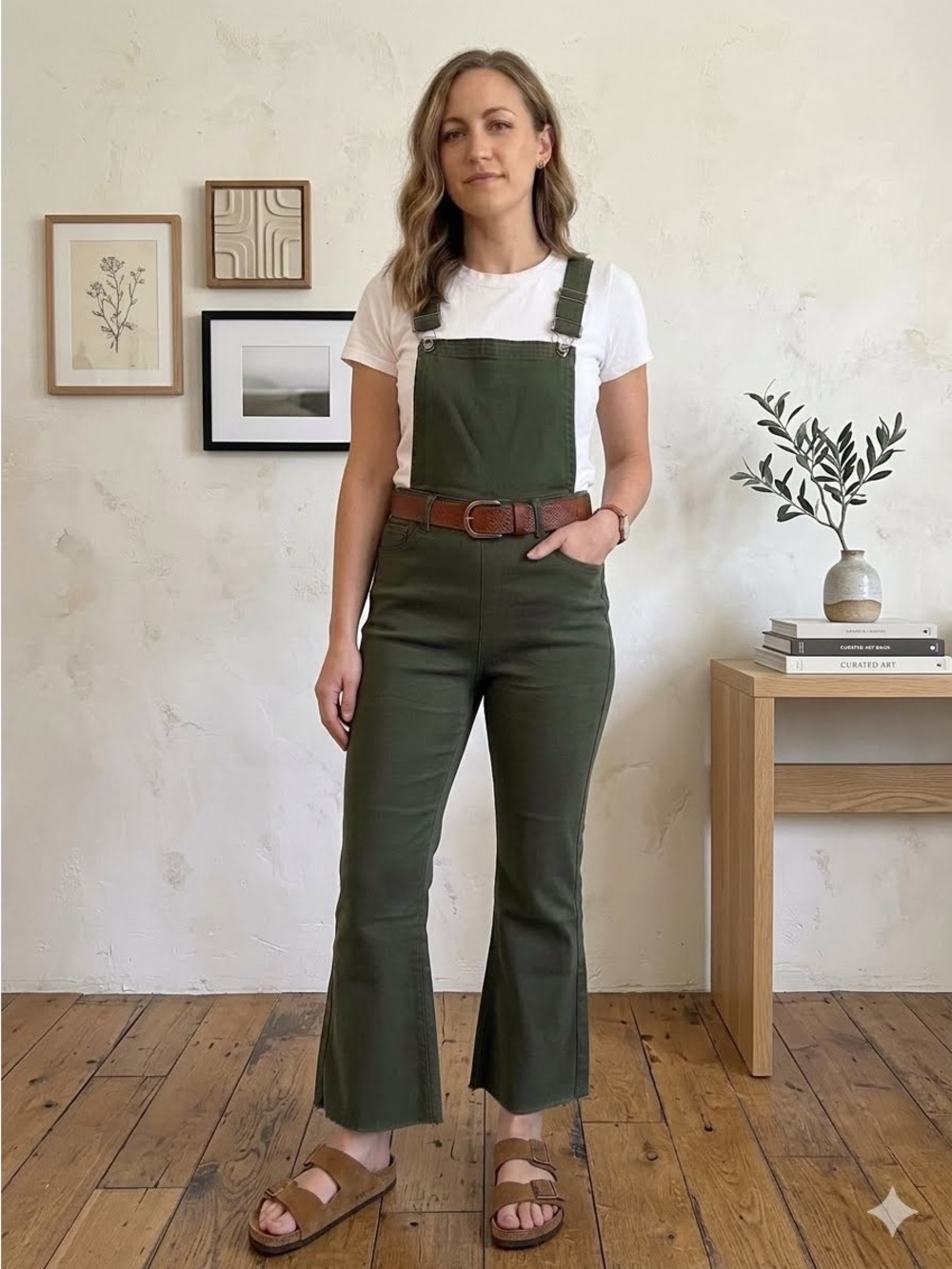 NWT Umgee Olive Green Flared Overalls w/Raw Edge